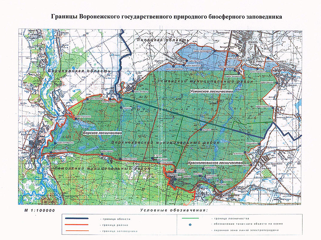 Воронежский заповедник карта границ