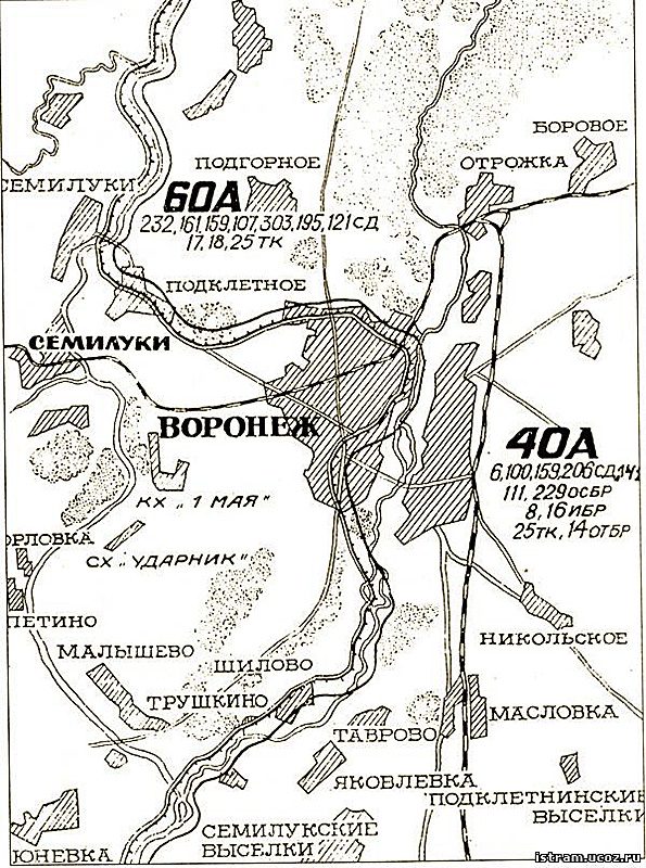 Линия фронта в воронежской области 1942 1943 карта